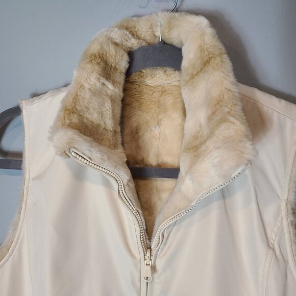 Kristen Blake Vest Womens‎ Large Beige Faux Fur Lined Reversible Cozy Luxury - Picture 7 of 12